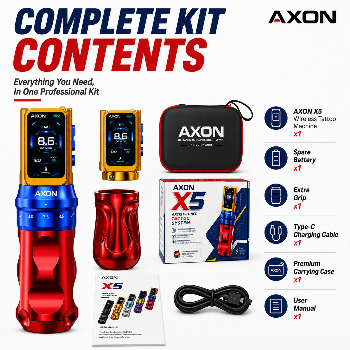 AXON X5 Wireless Tattoo Pen Machine with Two Batteries