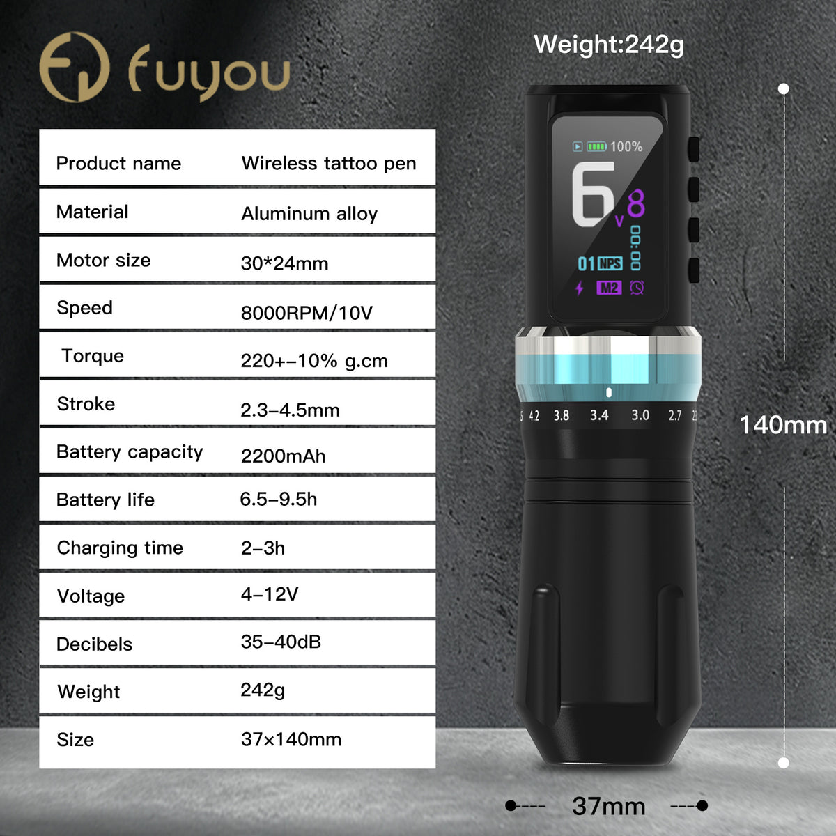 Fuyou Wireless Tattoo Pen Machine with Two Batteries