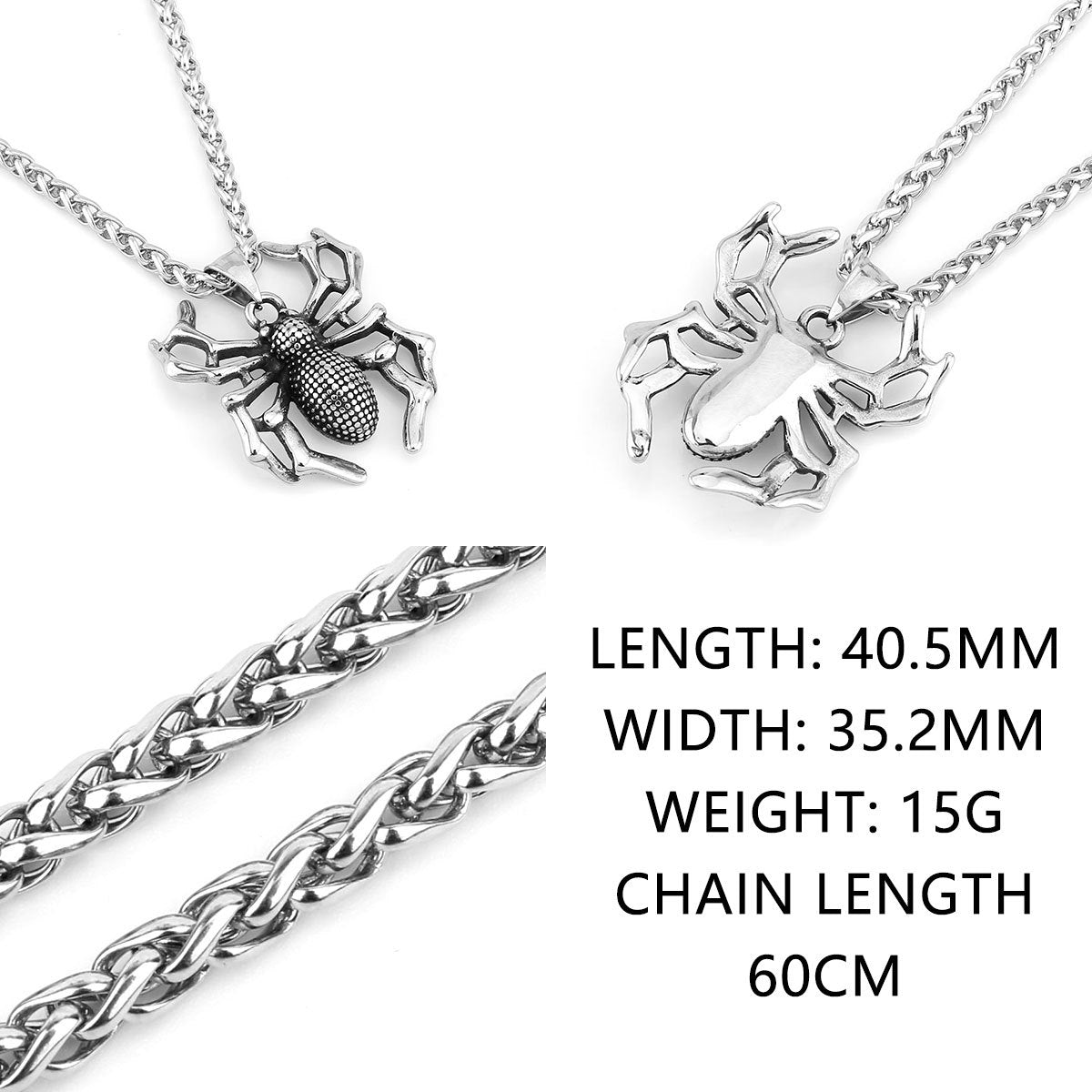 Gothic Spider Necklace – Stainless Steel Arachnid Pendant – Dark Gothic Jewelry Gift for Men & Women