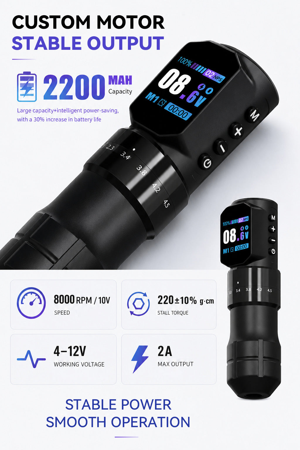 Black-Samurai Wireless Tattoo Pen Machine with Two Batteries
