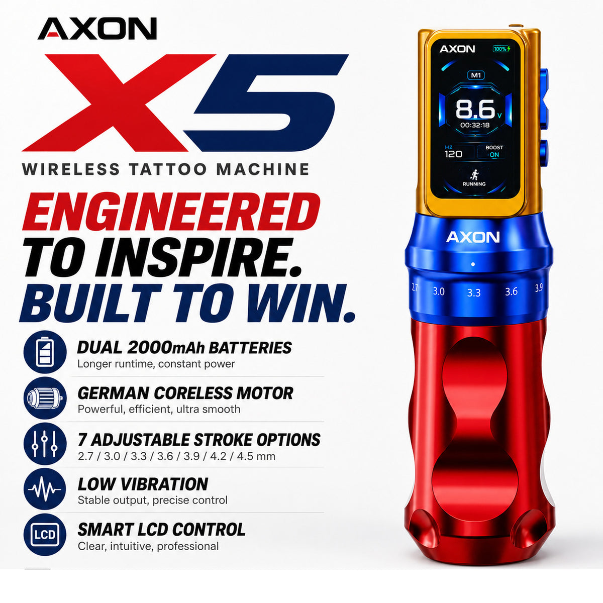 AXON X5 Wireless Tattoo Pen Machine with Two Batteries