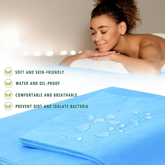 Disposable Bed Sheets for Waterproof Massage Table Sheet Soft Non Woven Fabric SPA Bed Cover Breathable for Tattoos 50PCS (Blue)