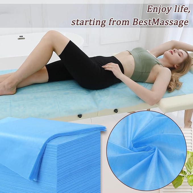 Disposable Bed Sheets for Waterproof Massage Table Sheet Soft Non Woven Fabric SPA Bed Cover Breathable for Tattoos 50PCS (Blue)